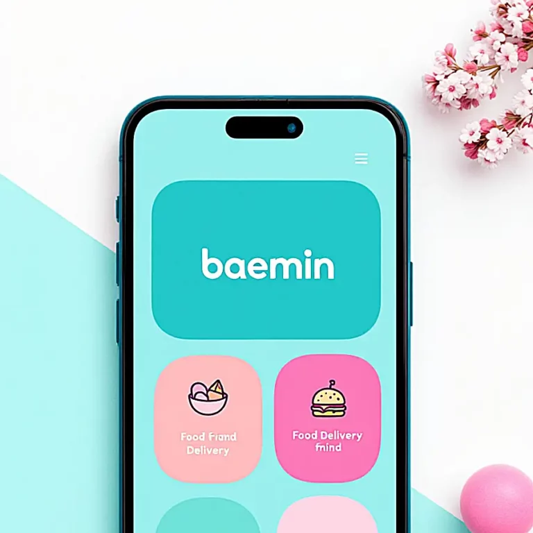 아이폰 화면에 배민이라고 영어로 쓰여진 화면이 보여지고 있다.