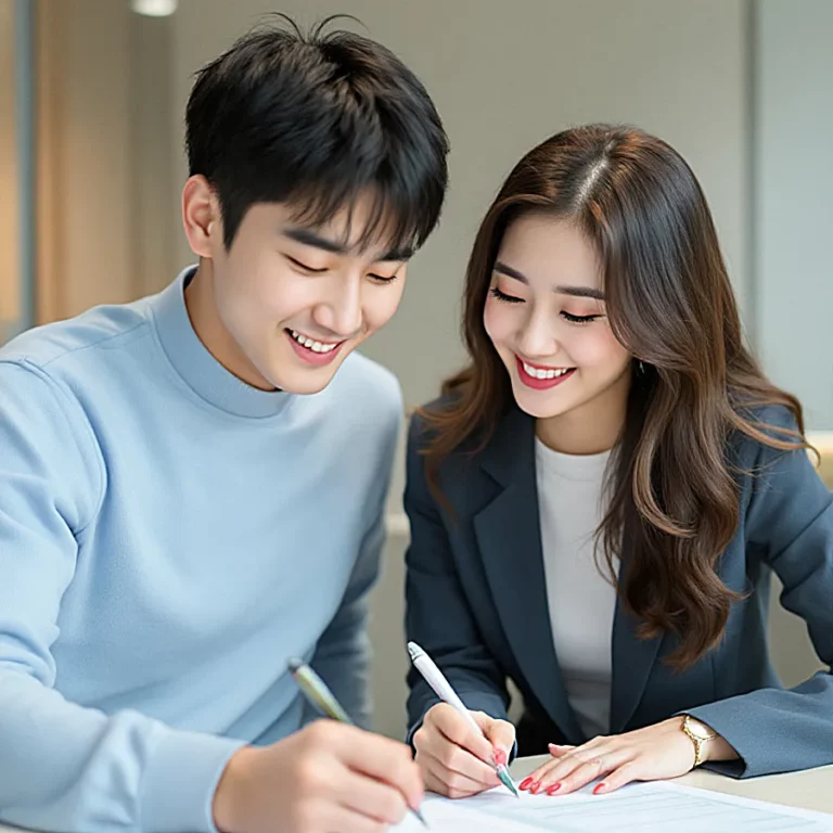 신혼부부 세액공제 서류 검토하며 행복한 신혼부부